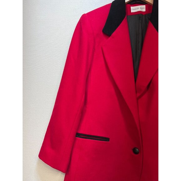 Charles Klein Women's Old Money Blazer Size 10 Red Black Velvet Collar - Picture 7 of 12